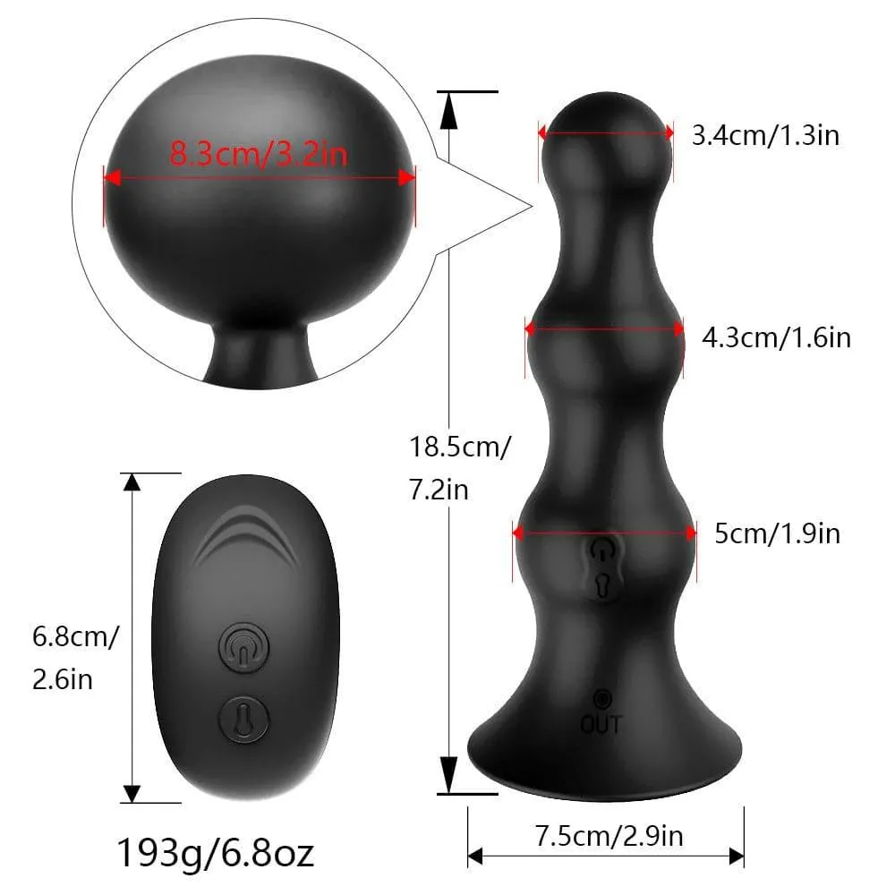 Inflatable Butt Plug 3 Anal Beads 10 Vibration Remote Control Prostate Massager
