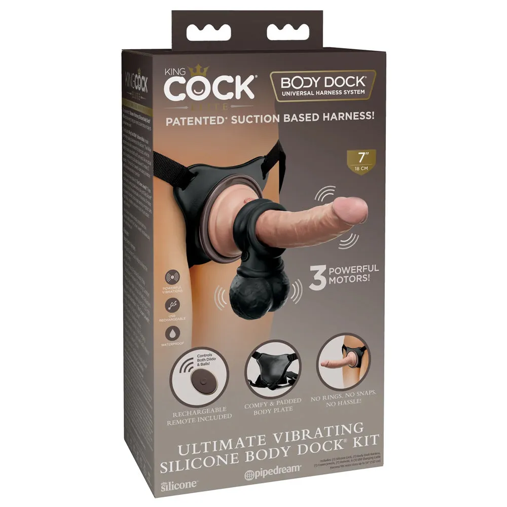 King Cock Elite Ultimate Vibrating Silicone Body Dock Strap-On Kit