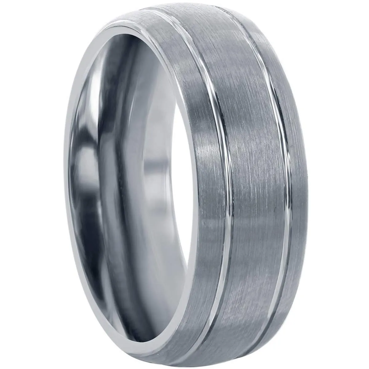 Men's Ring - Brushed Silver Double Stripe Tungsten, Size 9 | SW-2071-9