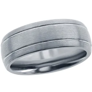 Men's Ring - Brushed Silver Double Stripe Tungsten, Size 9 | SW-2071-9