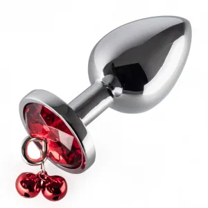 Metal Gem Butt Plug With Bells & Chain Leash - Large