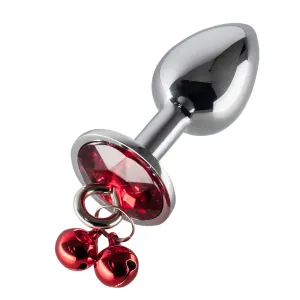 Metal Gem Butt Plug With Bells & Chain Leash - Small