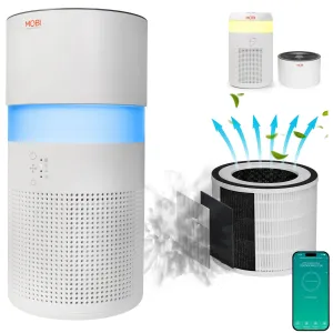 MOBI 70692 4 in 1 Smart Wi-Fi Nursery Air Purifier & Humidifier with Removable Water Tank & Filter, 3 Stage HEPA Filtration System & Aromatherapy, Covers up to 550 ft2, Remove Dust Smoke Pollutants Odor