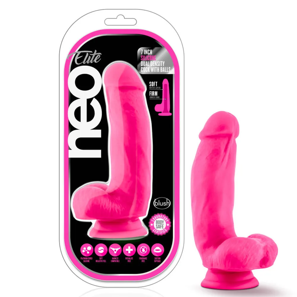 Neo Elite 7" Silicone Dual Density Cock With Balls