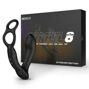 Nexus - Simul8 Stroker Edition Vibrating Dual Anal and Perineum Cock and Ball Toy Massager (Black)