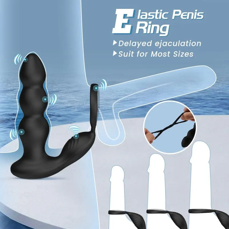 Olan 3 Progressive Beads Low Noise 10 Vibrating Prostate Massager Butt Plug with Cock Ring