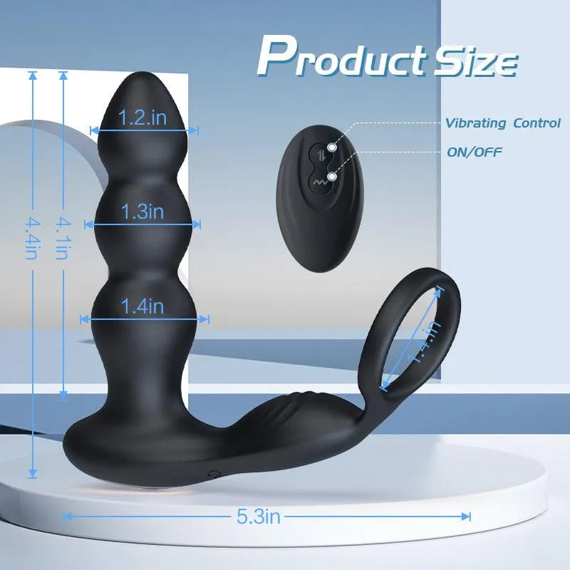 Olan 3 Progressive Beads Low Noise 10 Vibrating Prostate Massager Butt Plug with Cock Ring