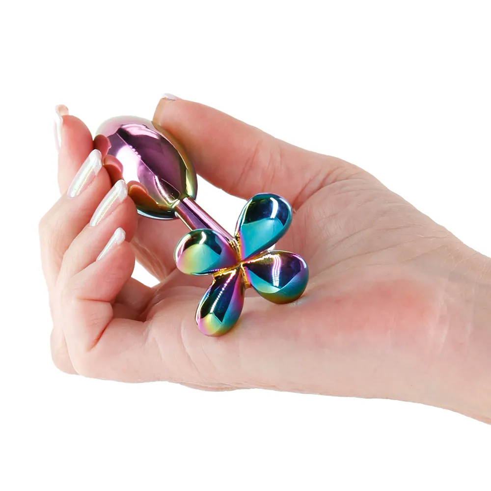 Rear Assets Rainbow Metal Clover Mini Butt Plug