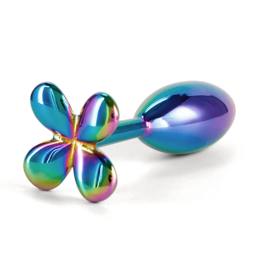 Rear Assets Rainbow Metal Clover Mini Butt Plug