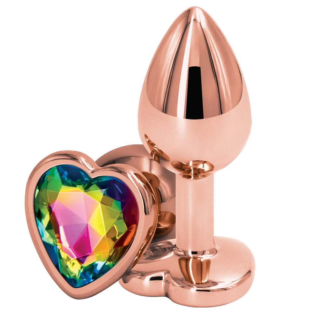 Rear Assets Rose Gold Heart Gem Metal Butt Plug - Small