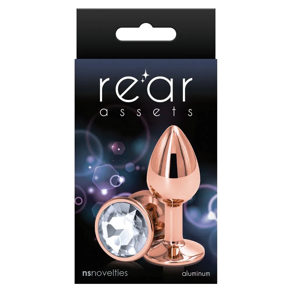 Rear Assets Rose Gold Round Gem Butt Plug - Small