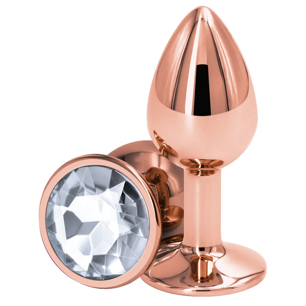Rear Assets Rose Gold Round Gem Butt Plug - Small