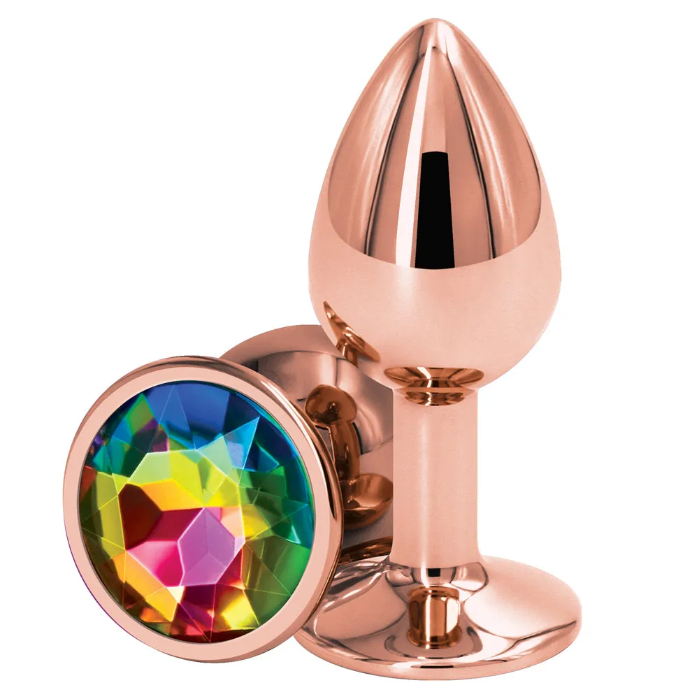 Rear Assets Rose Gold Round Gem Butt Plug - Small