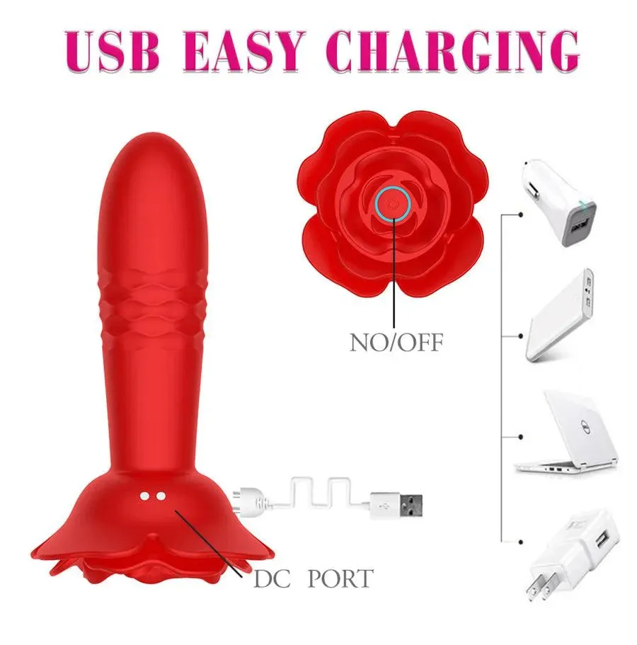 Remote Thrusting Rose Butt Plug Toy