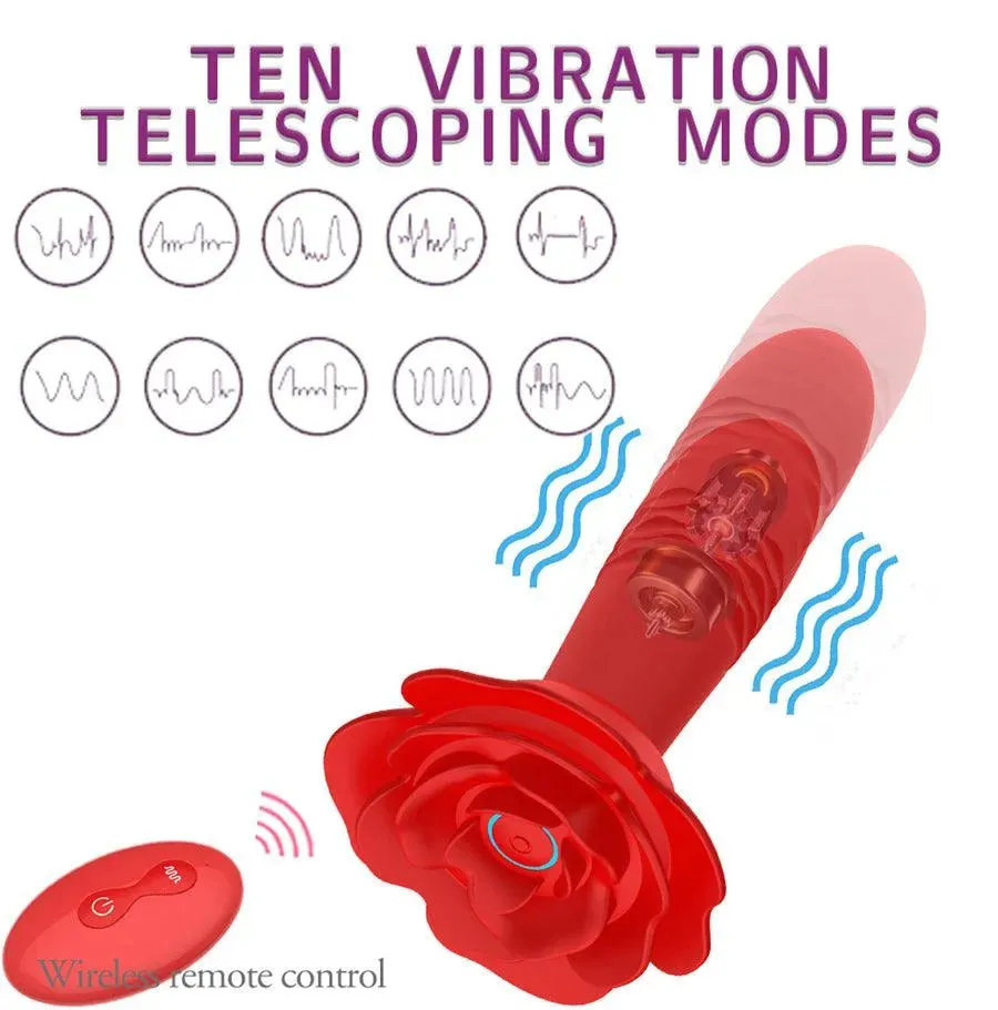 Remote Thrusting Rose Butt Plug Toy