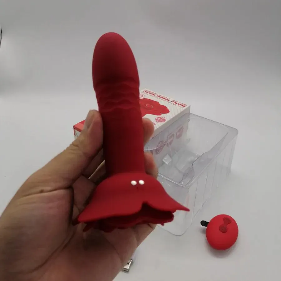 Remote Thrusting Rose Butt Plug Toy