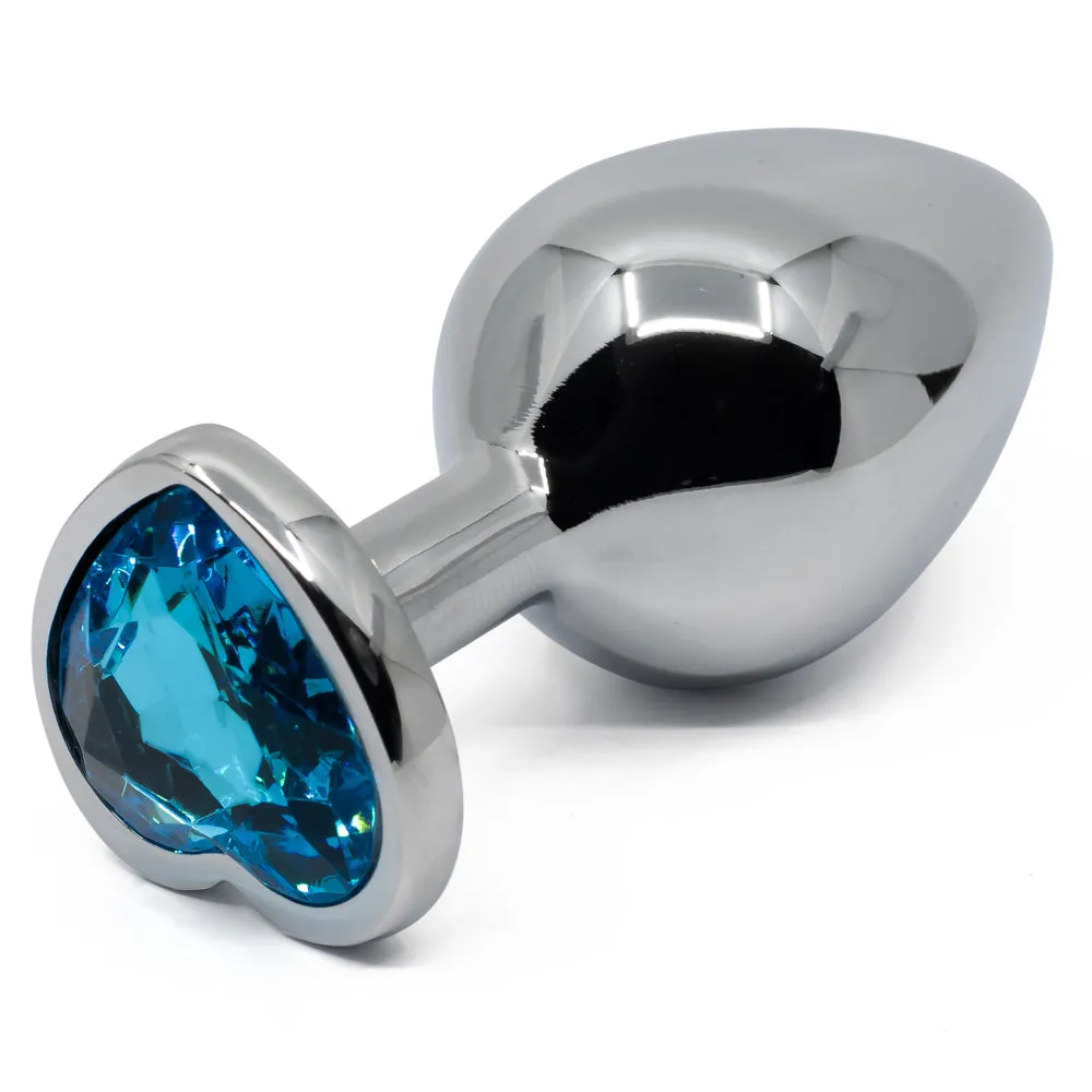 Seamless Metal Butt Plug With Heart Gem - Medium