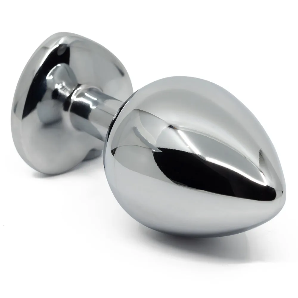 Seamless Metal Butt Plug With Heart Gem - Medium