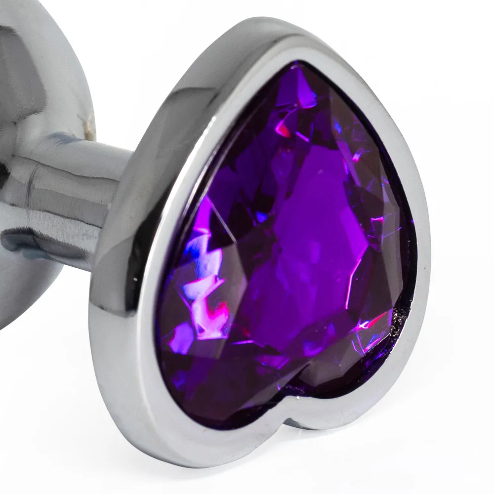 Seamless Metal Butt Plug With Heart Gem - Medium