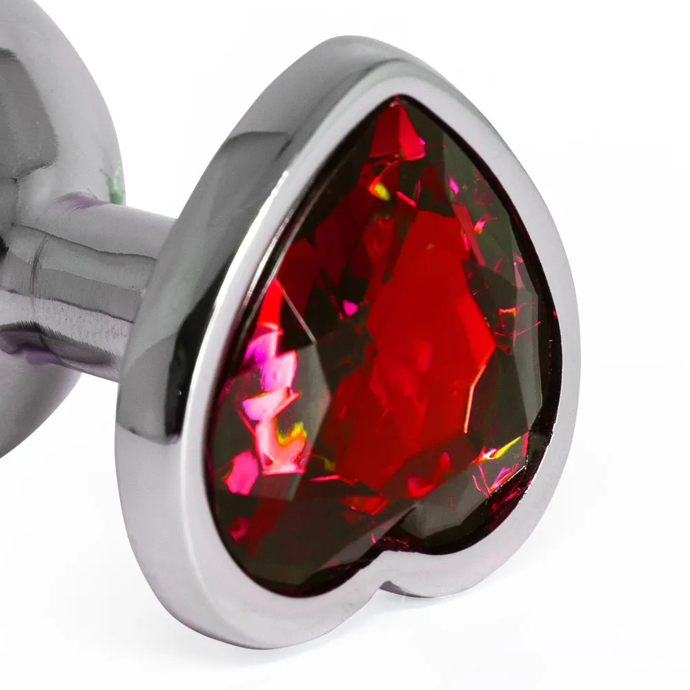 Seamless Metal Butt Plug With Heart Gem - Medium