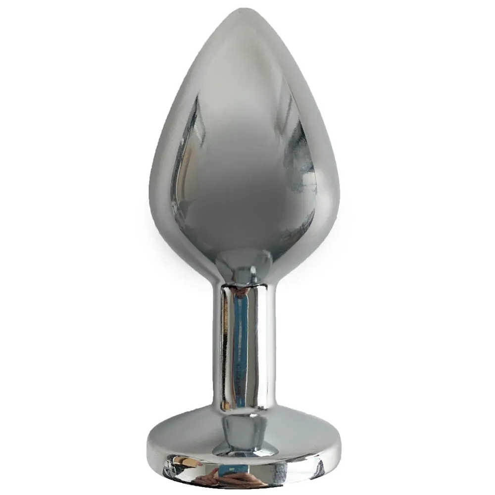 Seamless Metal Butt Plug With Round Gem - Medium