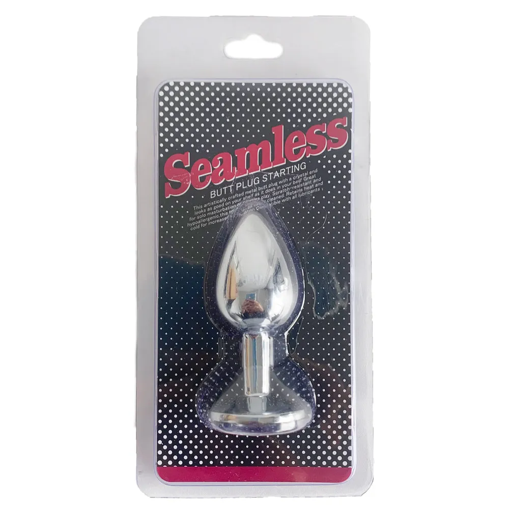 Seamless Metal Butt Plug With Round Gem - Medium
