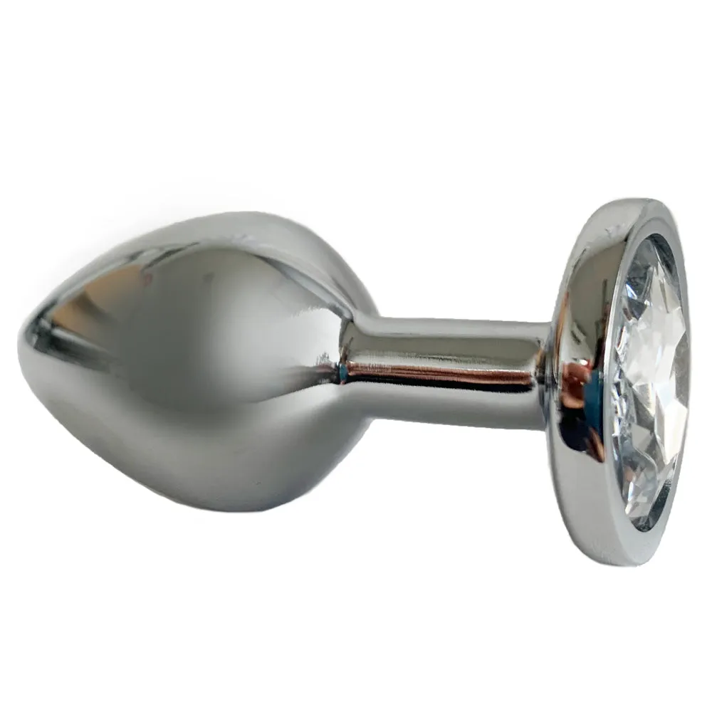 Seamless Metal Butt Plug With Round Gem - Medium