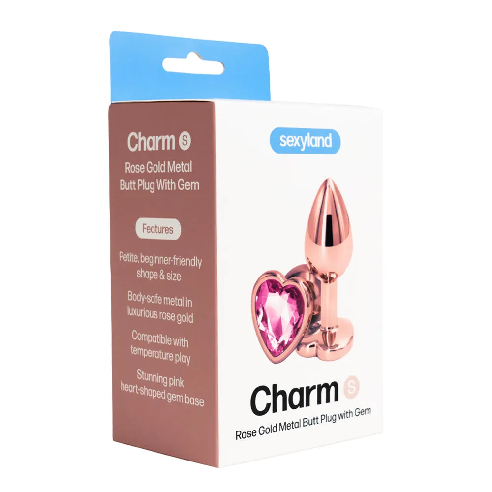 Sexyland Charm Rose Gold Metal Butt Plug With Heart Gem - Small