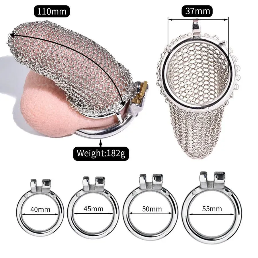 Stainless Steel Gauze Male Chastity Cage (Large)