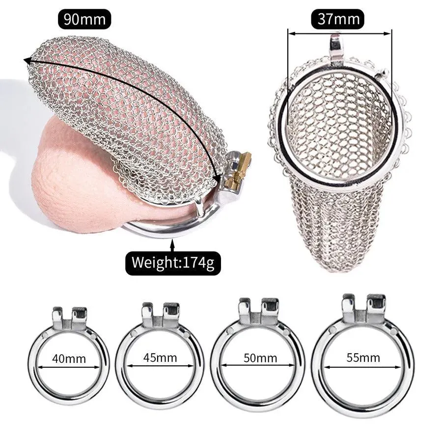 Stainless Steel Mesh Male Chastity Cage (Medium)