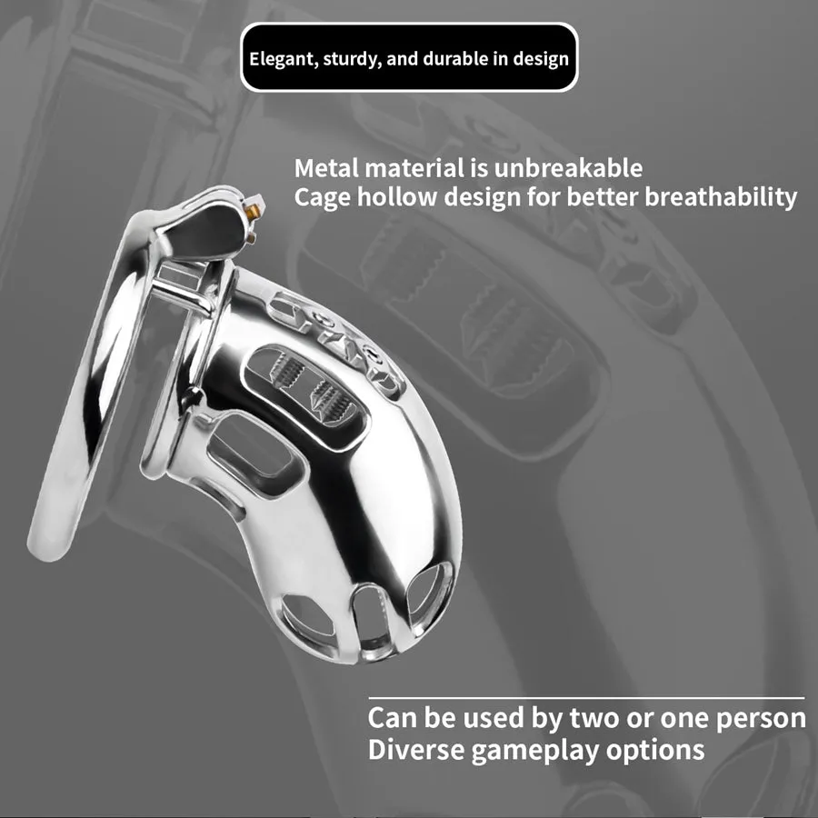 Wearable Metal Chastity Cage with Anal Plug