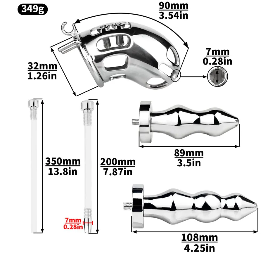 Wearable Metal Chastity Cage with Anal Plug
