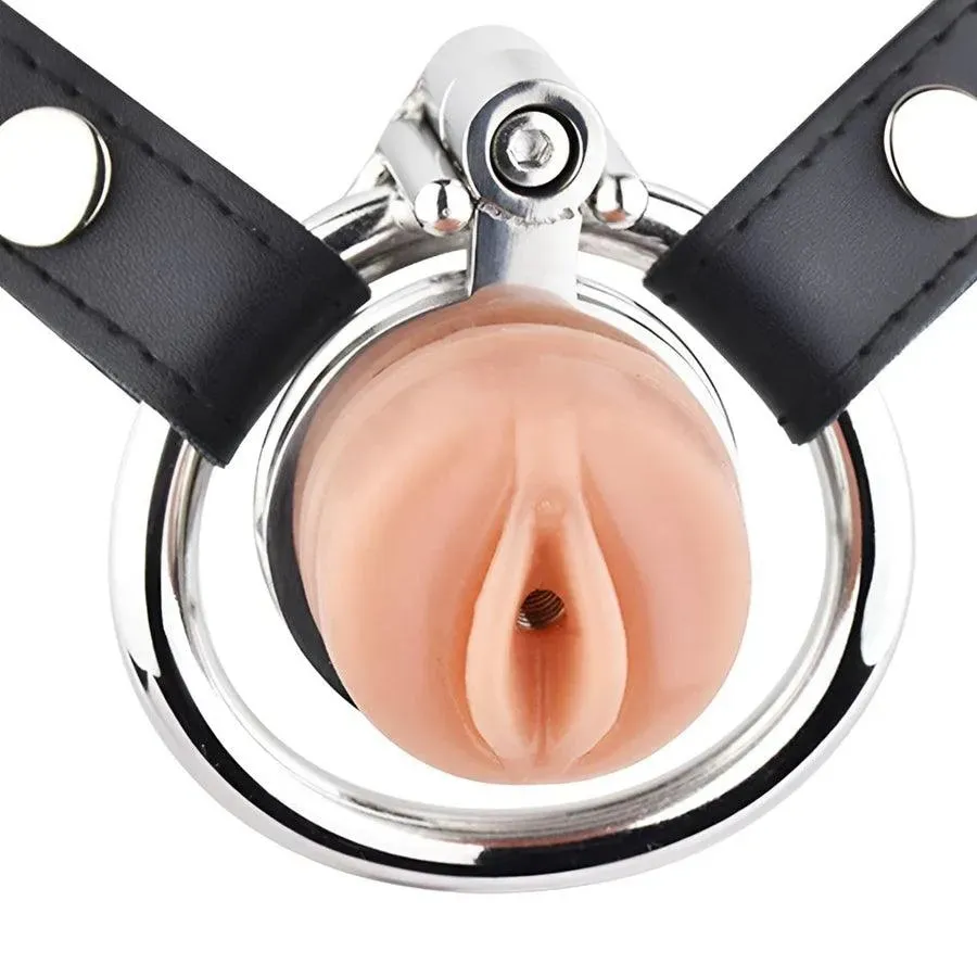 Wearable Steel Sissy Chastity Belt Cage with Realistic Vagina