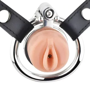 Wearable Steel Sissy Chastity Belt Cage with Realistic Vagina