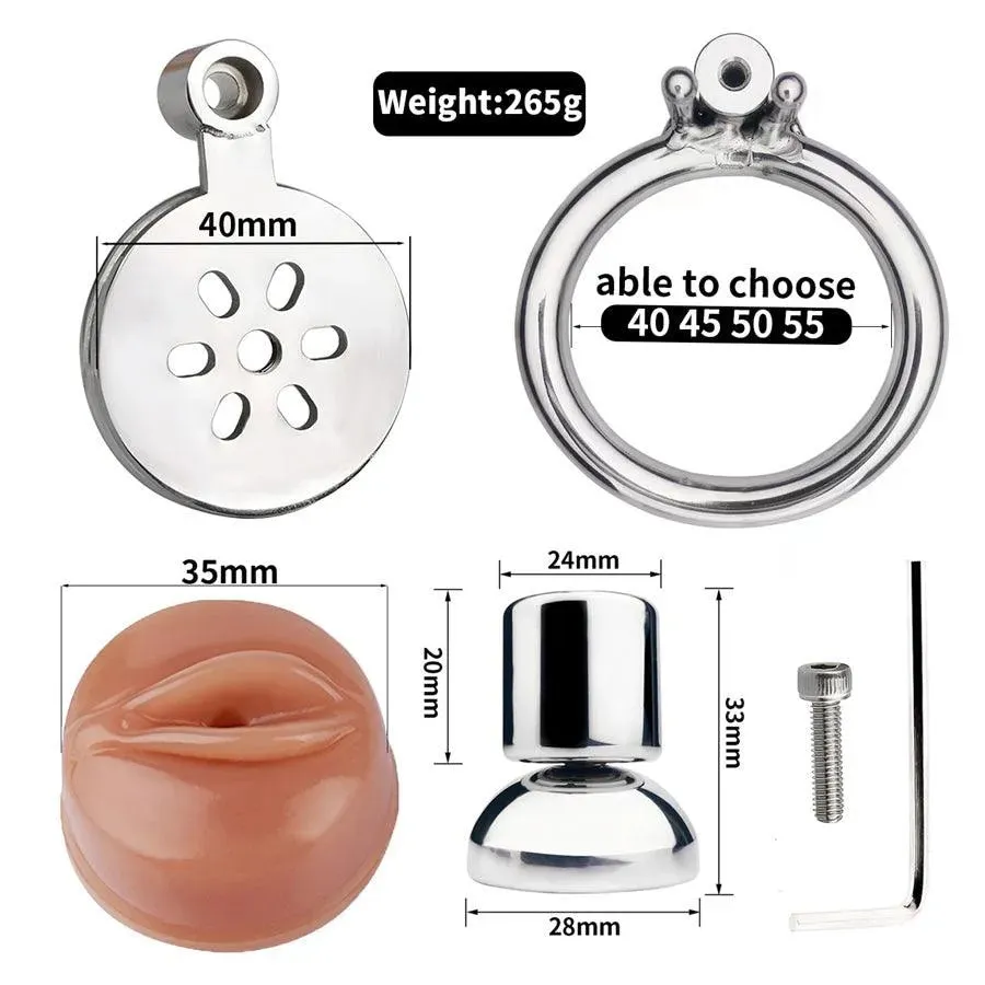Wearable Steel Sissy Chastity Belt Cage with Realistic Vagina