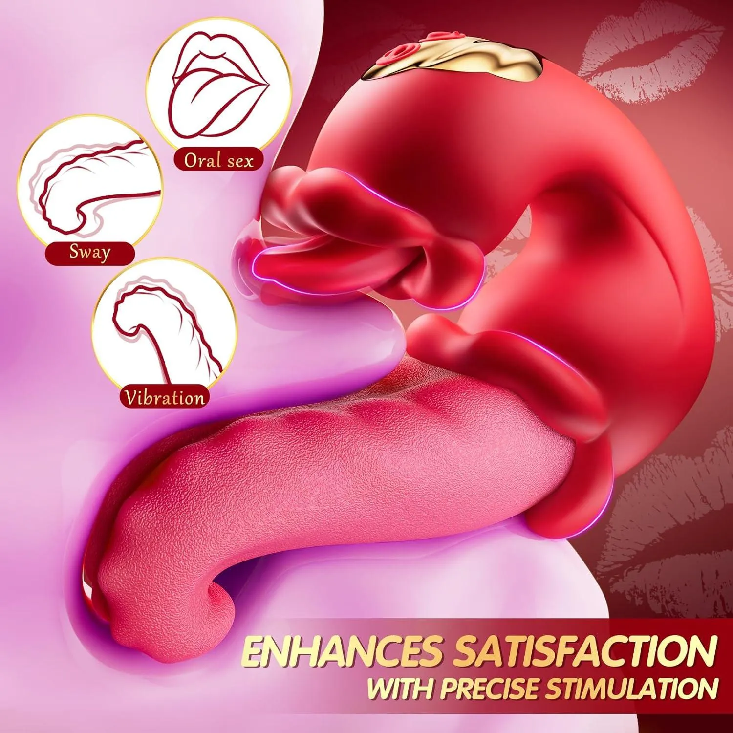 Women Rose Vibrator Realistic Tongue Vibrators 3-In-1 Clitoral & G-Spot Stimulator with 10 Licking Modes